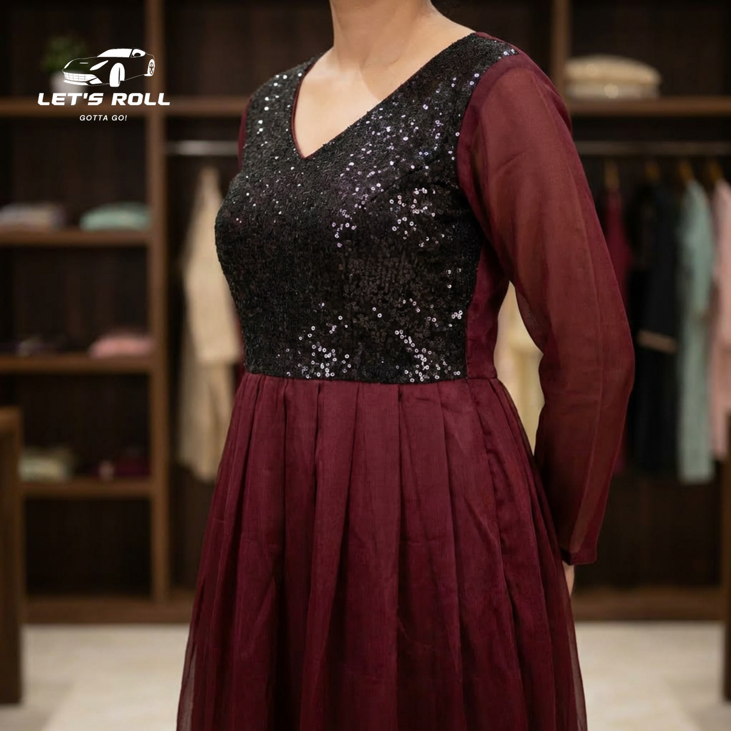 Premium Pakistani Organza Gown | এলিগ্যান্ট ব্ল্যাক সিকুইন্স পার্টি ও ফেস্টিভ ওয়্যার