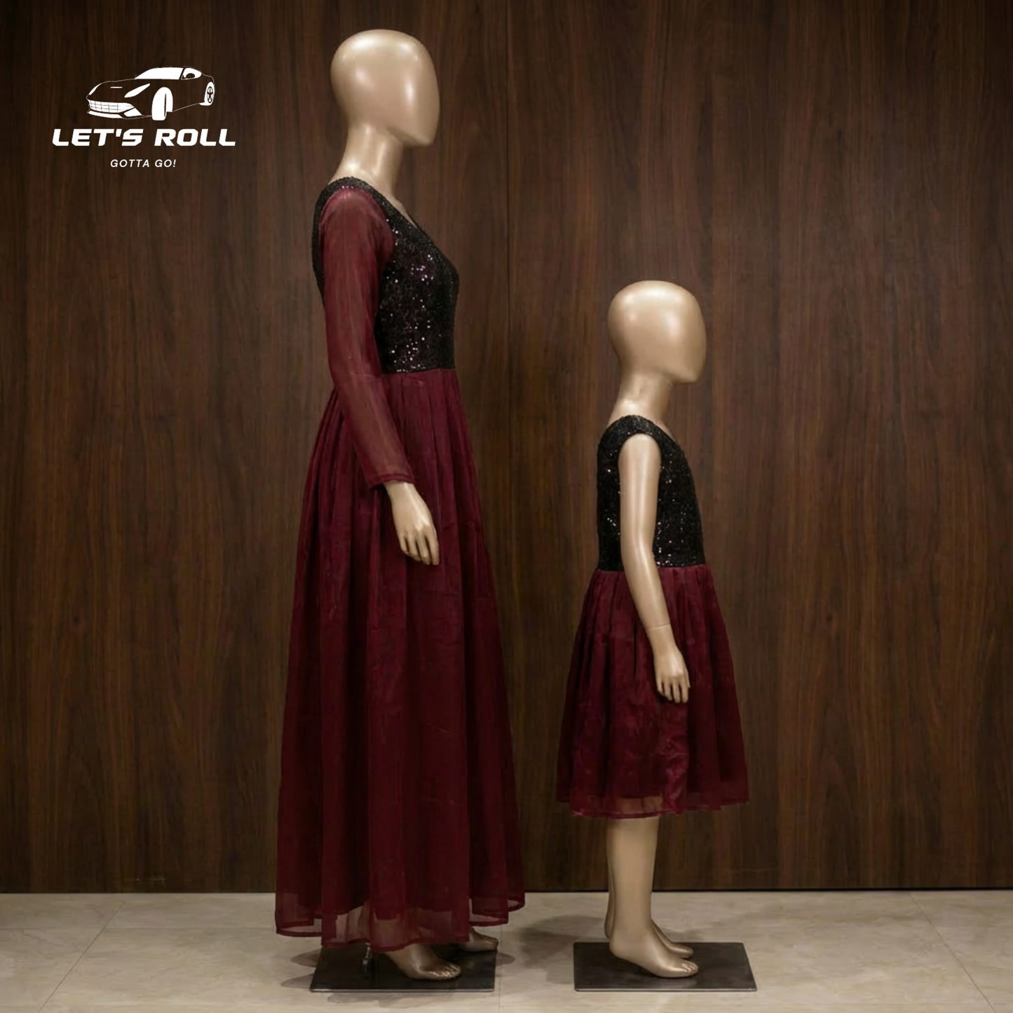 Premium Mother–Daughter Party Dress Set | এলিগ্যান্ট পাকিস্তানি অর্গানজা ব্ল্যাক সিকুইন্স মা-মেয়ে কম্বো ওয়্যার