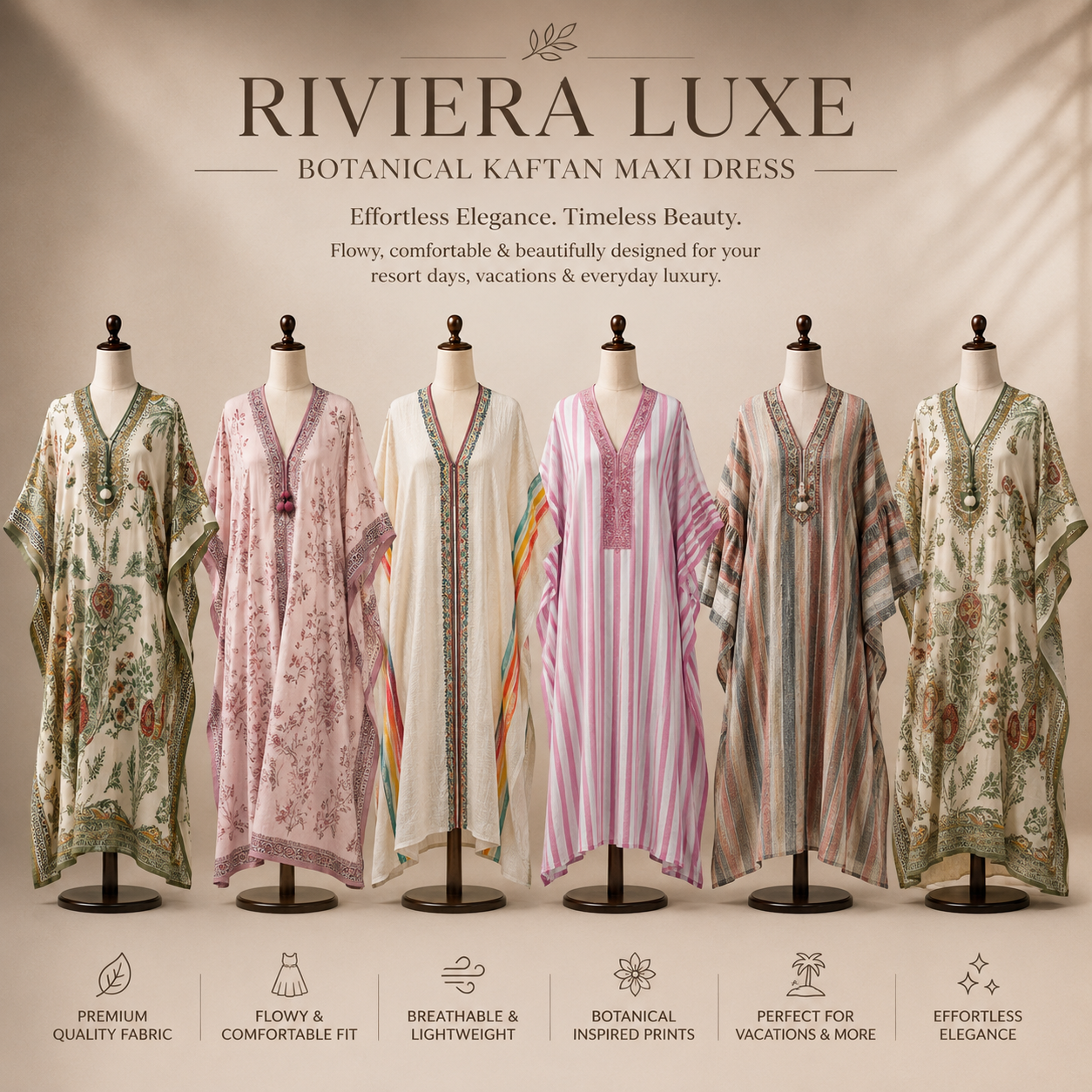 Riviera Luxe Botanical Kaftan Maxi Dress – Premium Resort Wear