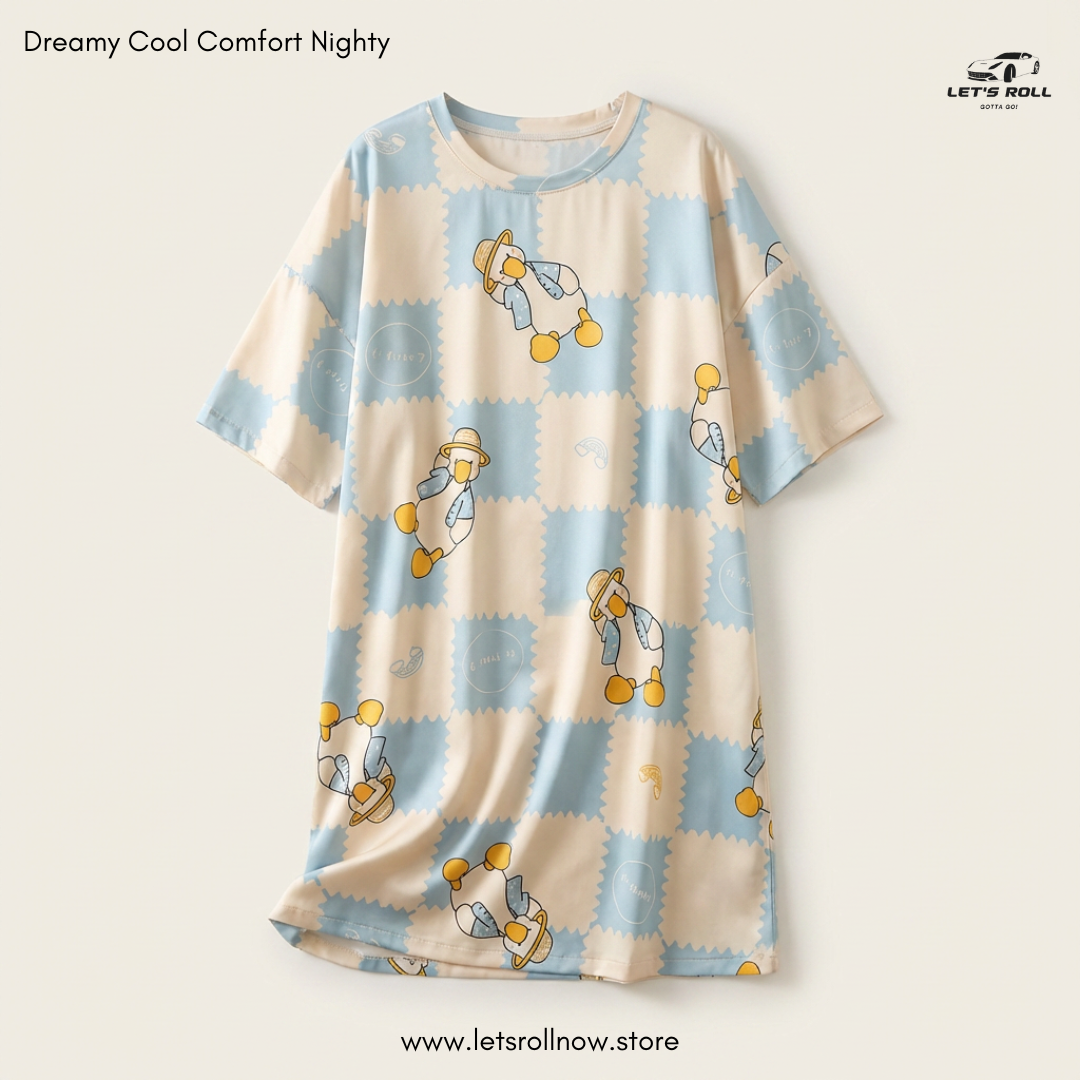 LetsRoll Dreamy Cool Comfort Nighty – লুজ ফিট কার্টুন হোম ড্রেস