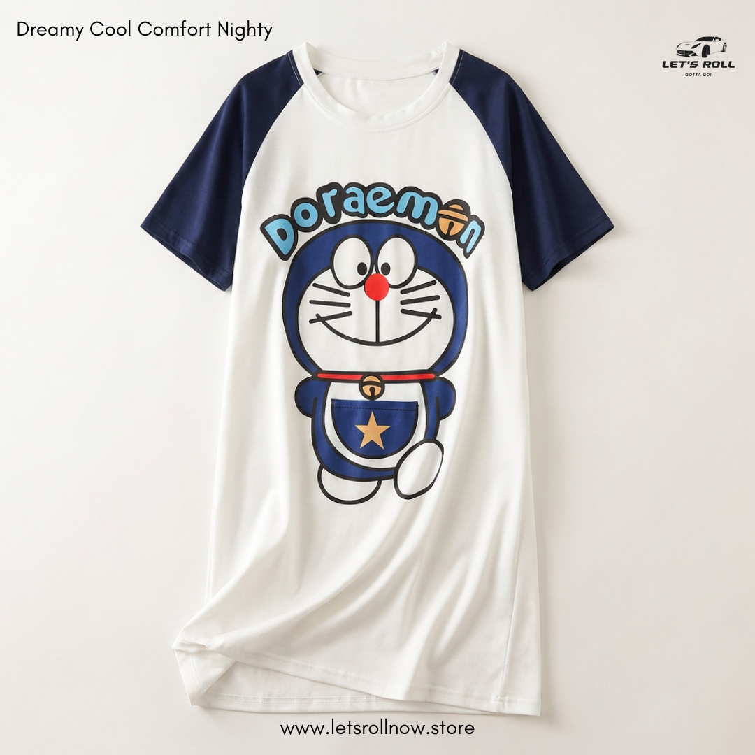 LetsRoll Dreamy Cool Comfort Nighty – লুজ ফিট কার্টুন হোম ড্রেস