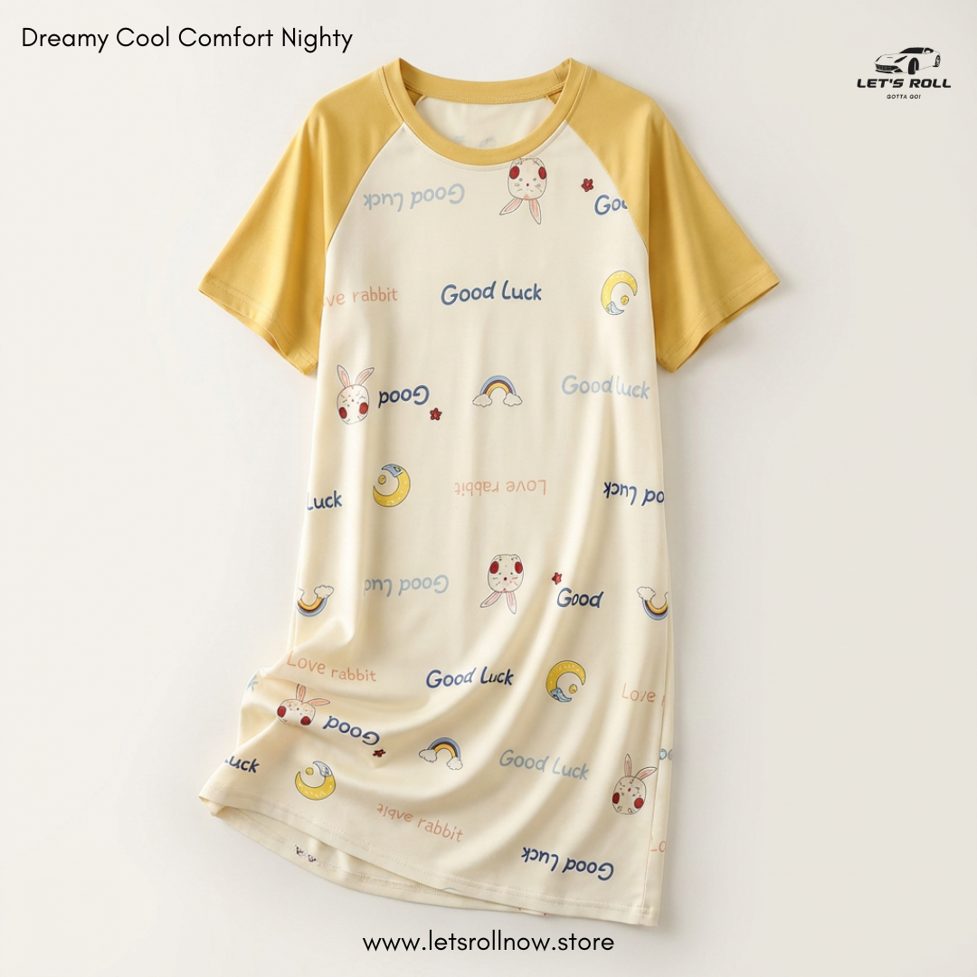 LetsRoll Dreamy Cool Comfort Nighty – লুজ ফিট কার্টুন হোম ড্রেস