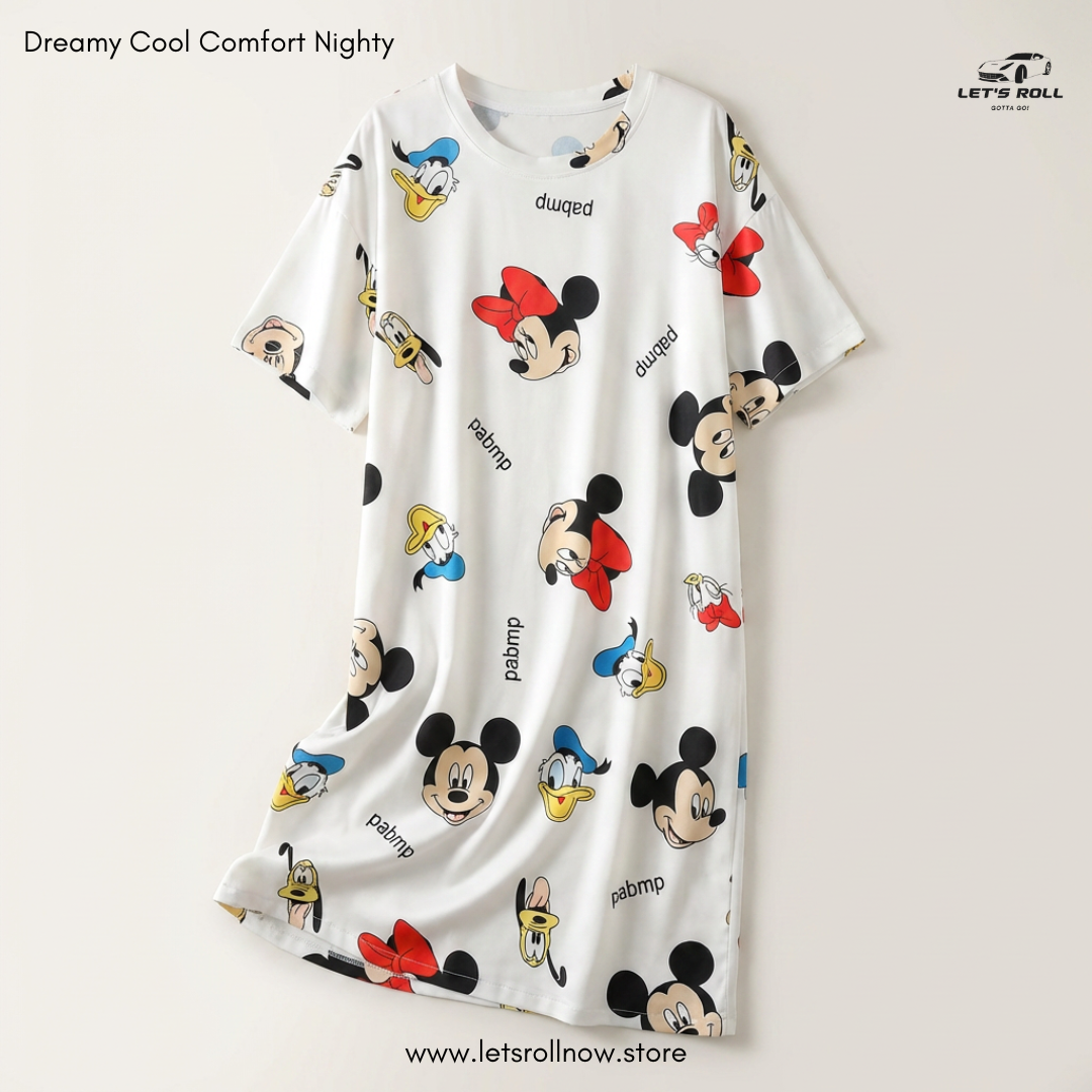 LetsRoll Dreamy Cool Comfort Nighty – লুজ ফিট কার্টুন হোম ড্রেস