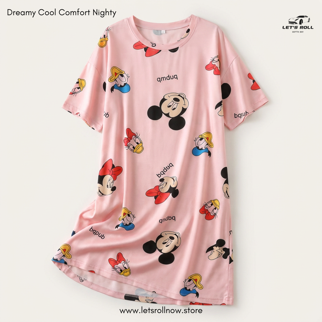 LetsRoll Dreamy Cool Comfort Nighty – লুজ ফিট কার্টুন হোম ড্রেস