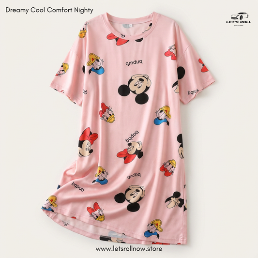 LetsRoll Dreamy Cool Comfort Nighty – লুজ ফিট কার্টুন হোম ড্রেস