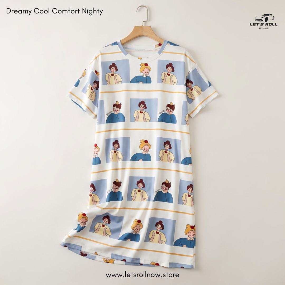 LetsRoll Dreamy Cool Comfort Nighty – লুজ ফিট কার্টুন হোম ড্রেস