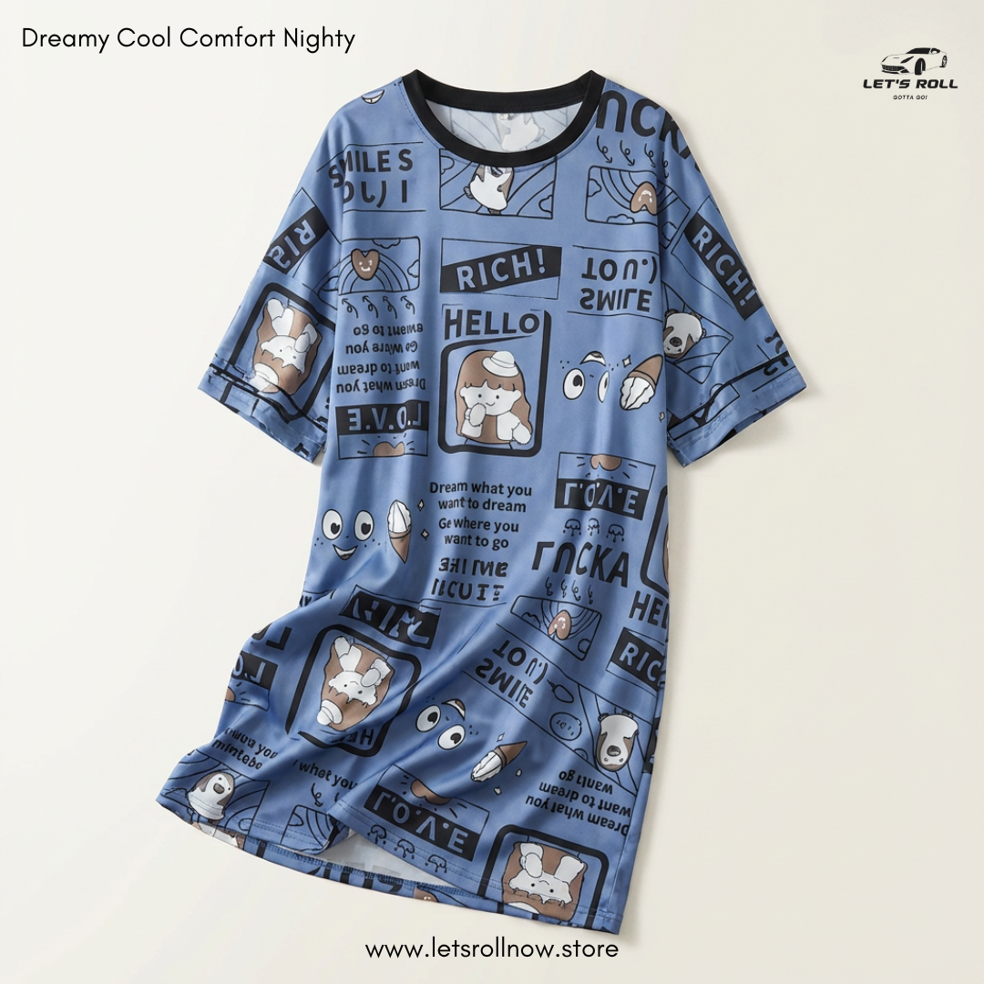 LetsRoll Dreamy Cool Comfort Nighty – লুজ ফিট কার্টুন হোম ড্রেস