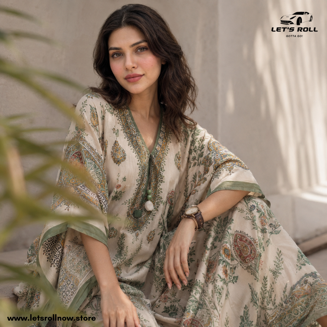 Riviera Luxe Botanical Kaftan Maxi Dress – Premium Resort Wear