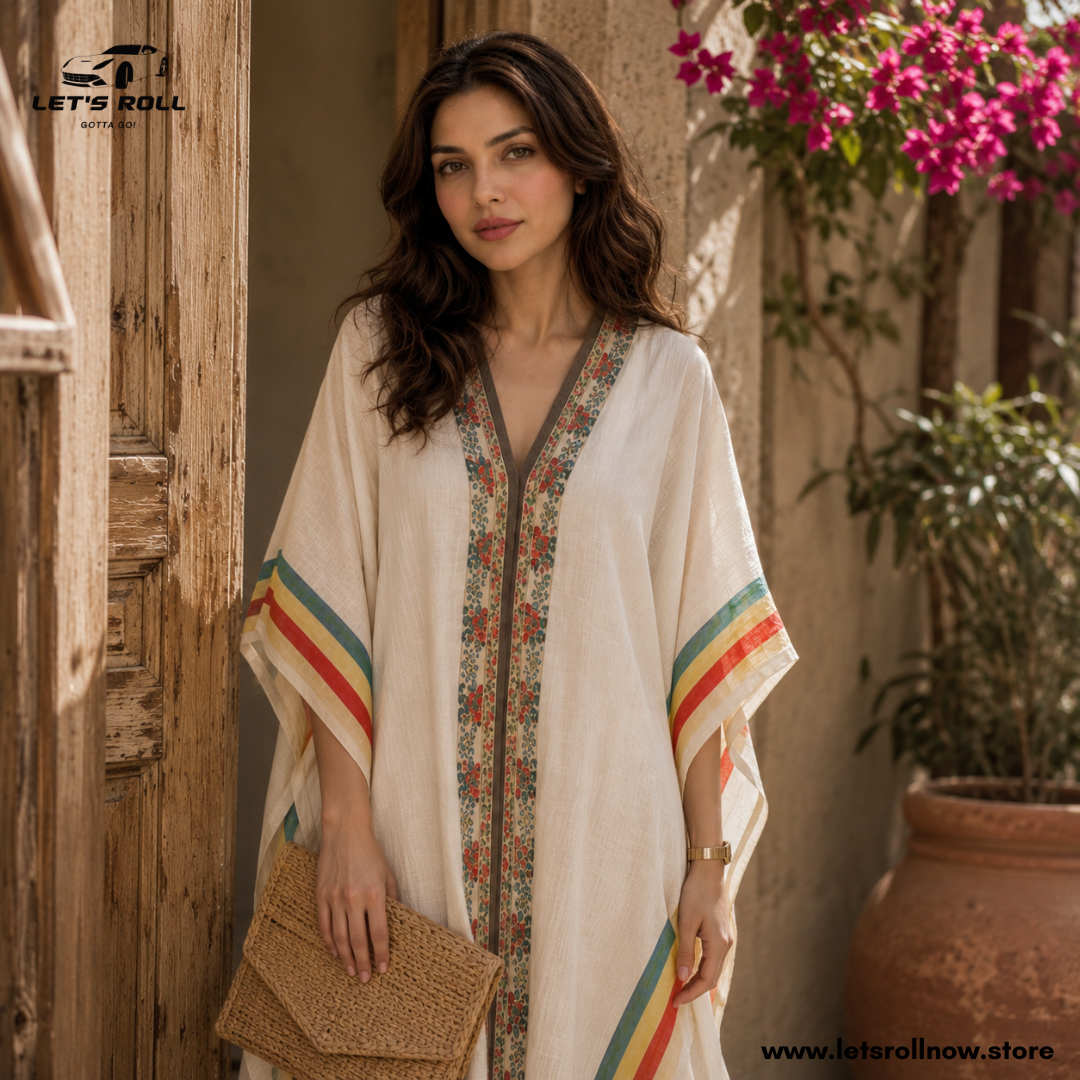 Riviera Luxe Botanical Kaftan Maxi Dress – Premium Resort Wear