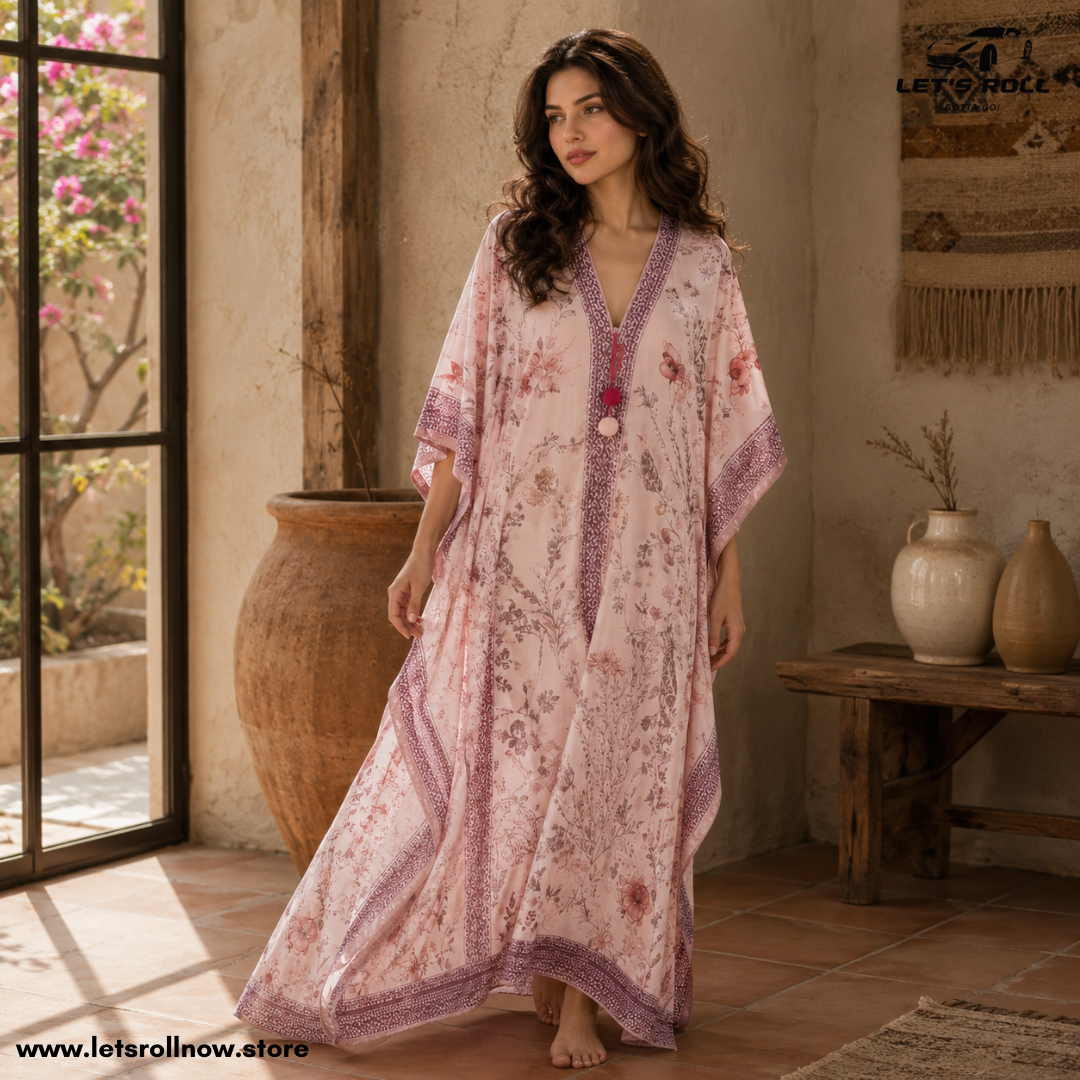 Riviera Luxe Botanical Kaftan Maxi Dress – Premium Resort Wear