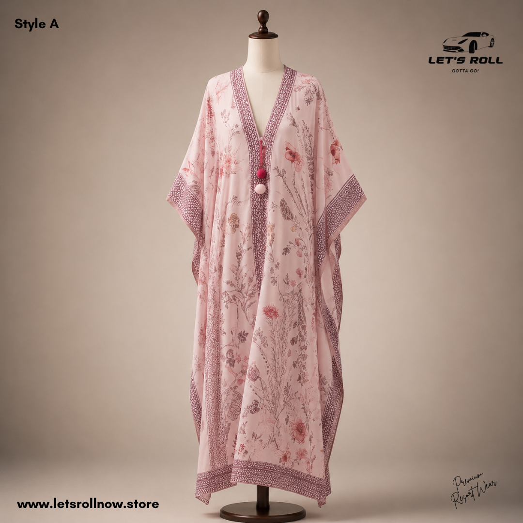 Riviera Luxe Botanical Kaftan Maxi Dress – Premium Resort Wear