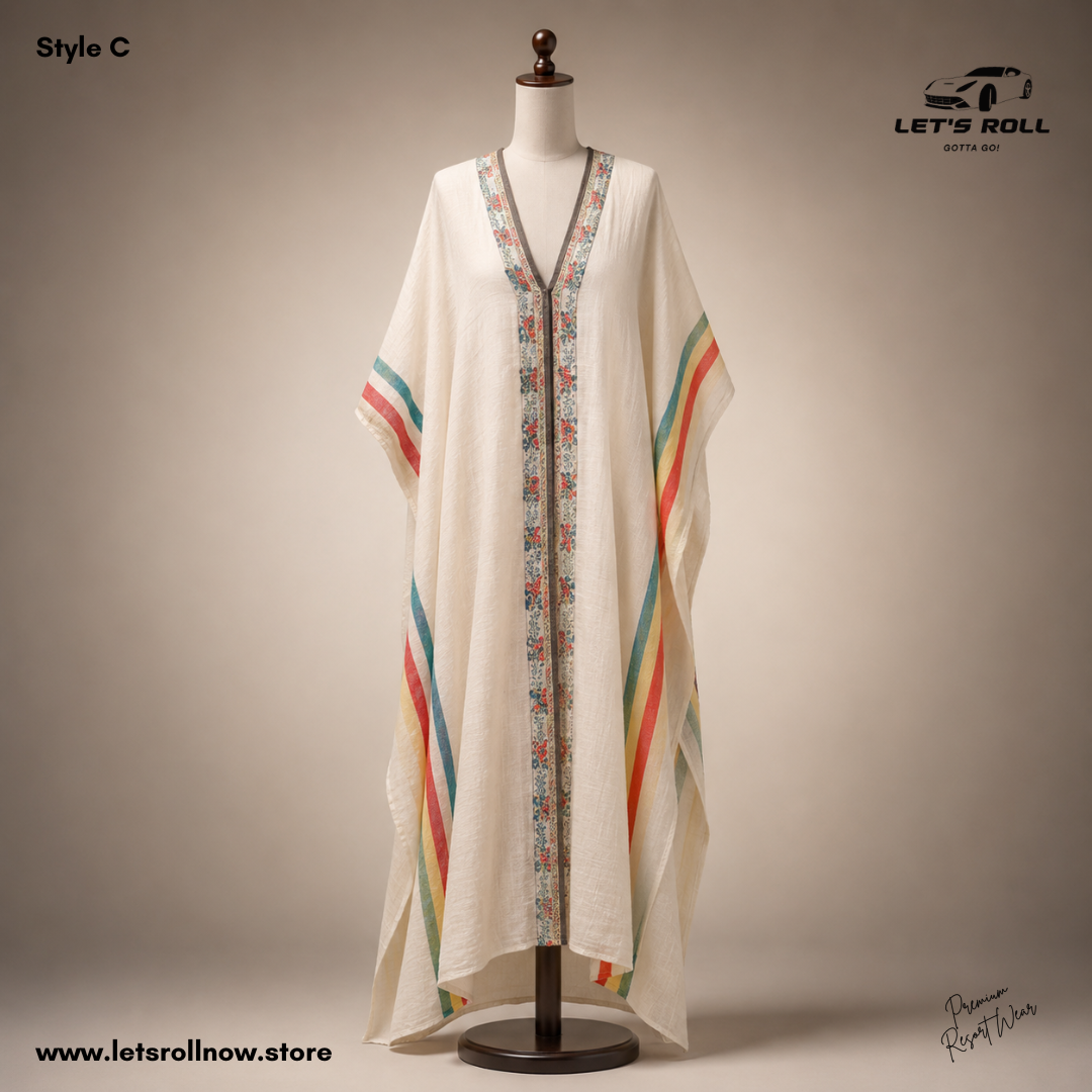 Riviera Luxe Botanical Kaftan Maxi Dress – Premium Resort Wear