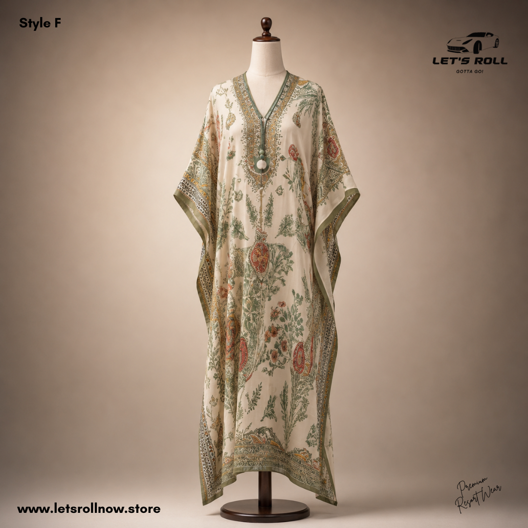 Riviera Luxe Botanical Kaftan Maxi Dress – Premium Resort Wear