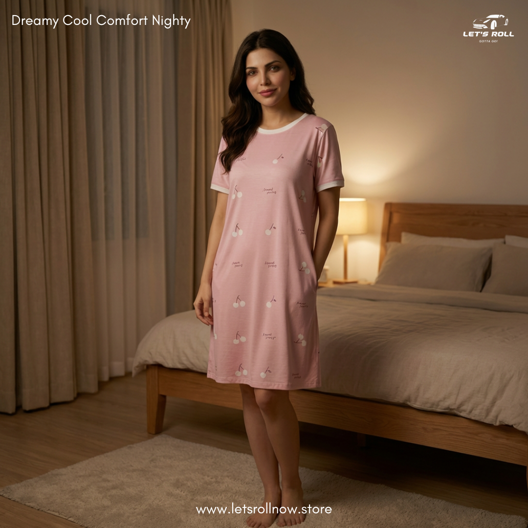 LetsRoll Dreamy Cool Comfort Nighty – লুজ ফিট কার্টুন হোম ড্রেস