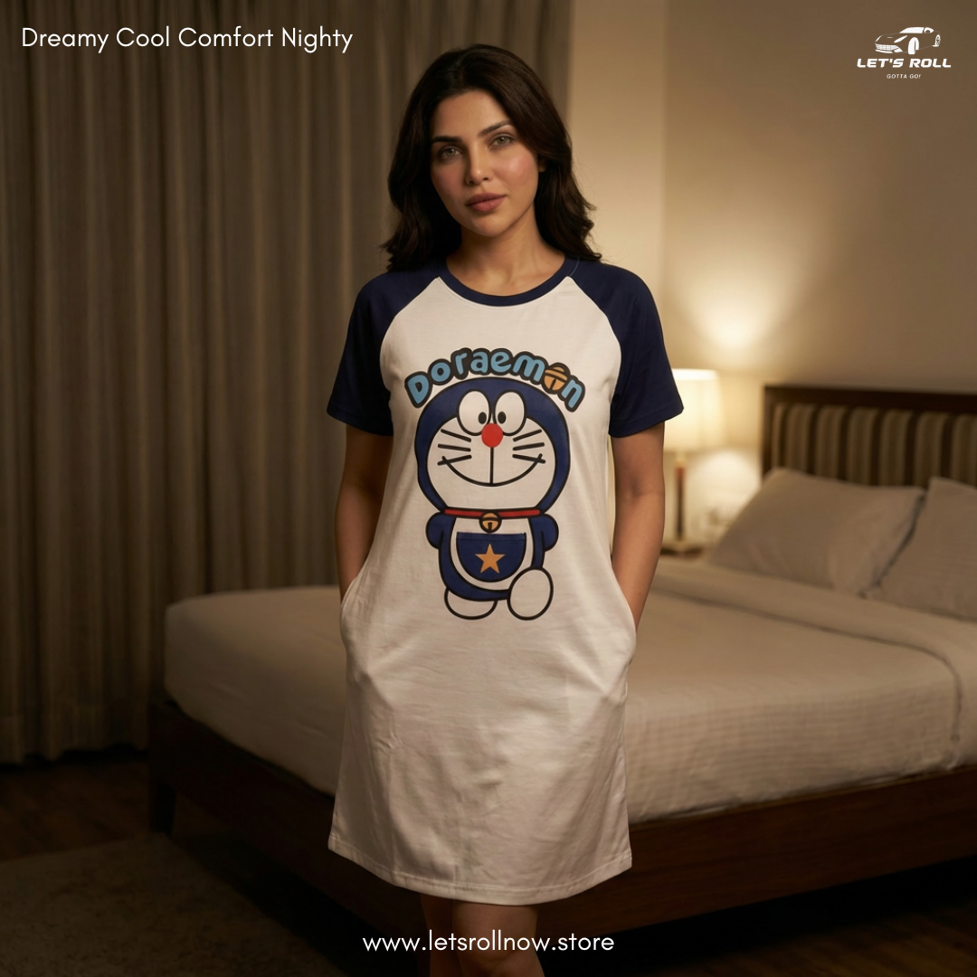 LetsRoll Dreamy Cool Comfort Nighty – লুজ ফিট কার্টুন হোম ড্রেস