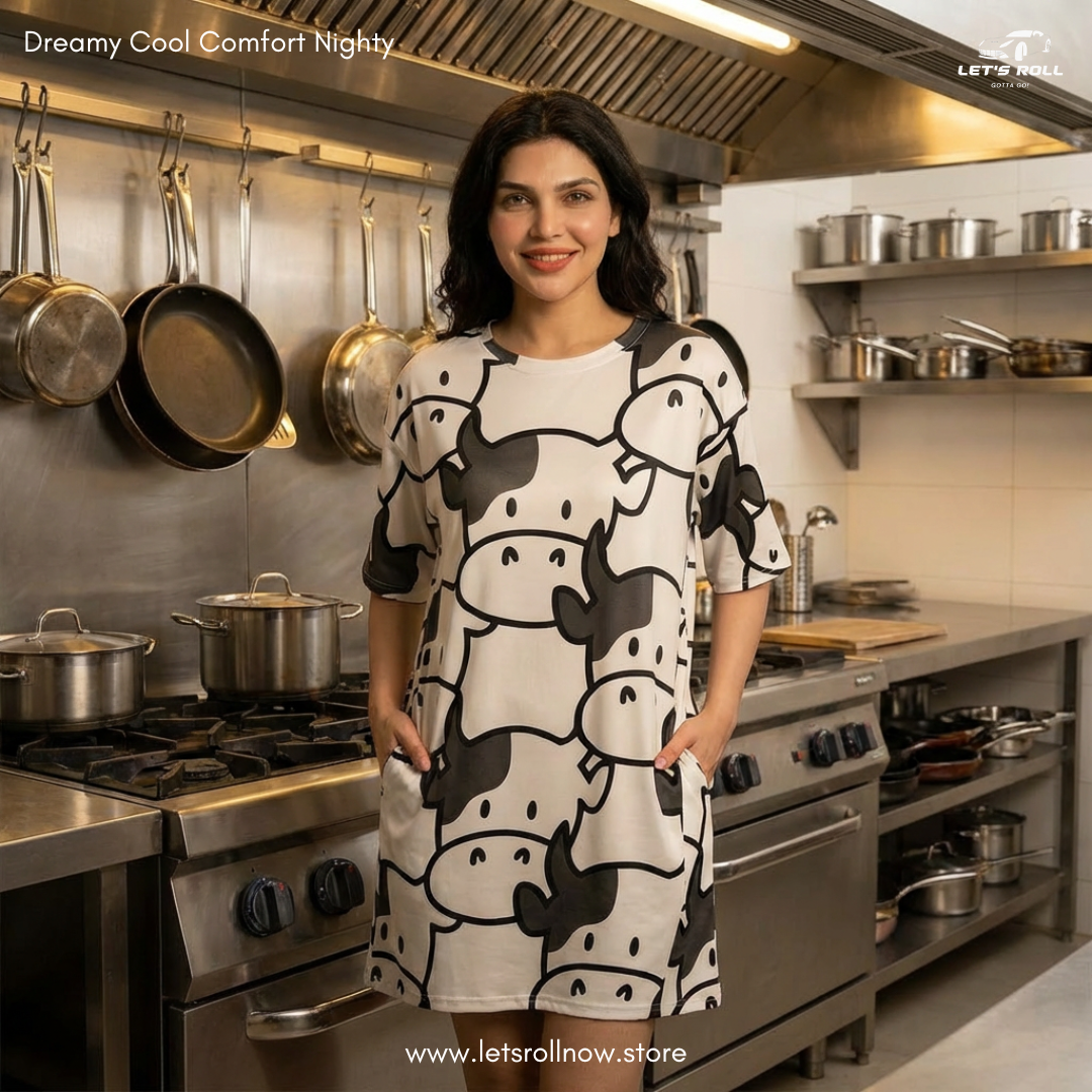 LetsRoll Dreamy Cool Comfort Nighty – লুজ ফিট কার্টুন হোম ড্রেস