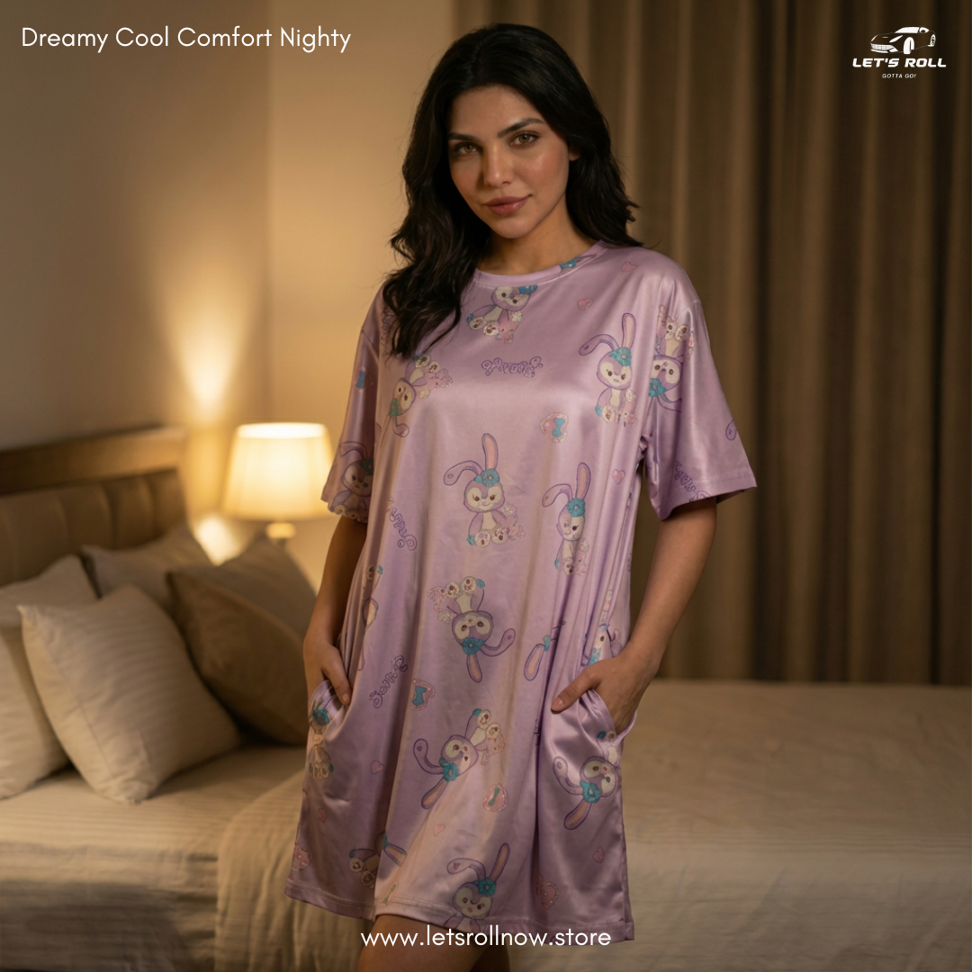 LetsRoll Dreamy Cool Comfort Nighty – লুজ ফিট কার্টুন হোম ড্রেস