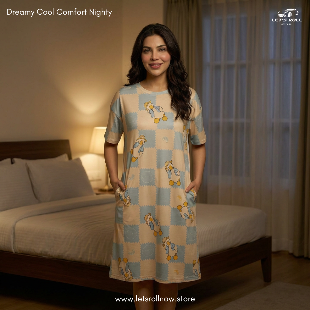 LetsRoll Dreamy Cool Comfort Nighty – লুজ ফিট কার্টুন হোম ড্রেস