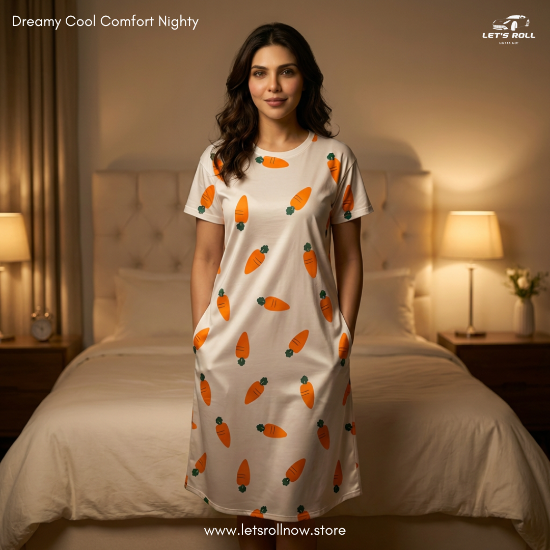 LetsRoll Dreamy Cool Comfort Nighty – লুজ ফিট কার্টুন হোম ড্রেস