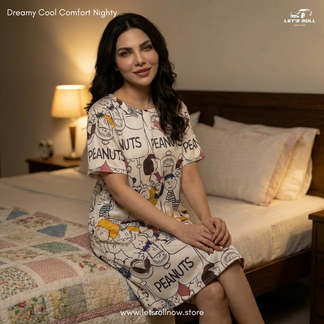 LetsRoll Dreamy Cool Comfort Nighty – লুজ ফিট কার্টুন হোম ড্রেস