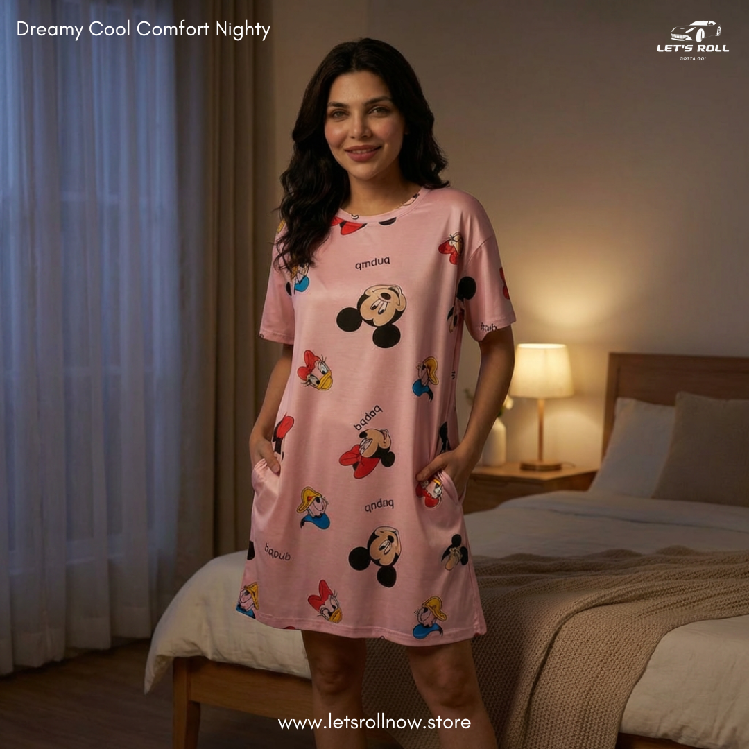 LetsRoll Dreamy Cool Comfort Nighty – লুজ ফিট কার্টুন হোম ড্রেস
