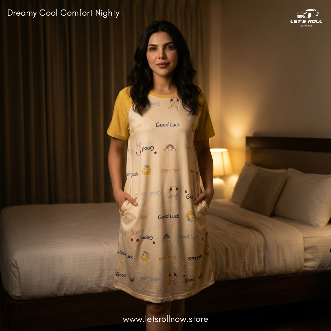 LetsRoll Dreamy Cool Comfort Nighty – লুজ ফিট কার্টুন হোম ড্রেস
