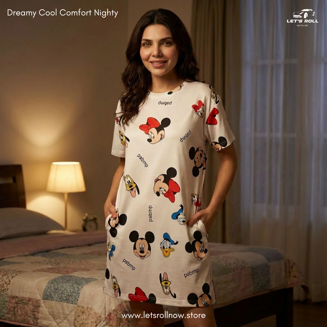 LetsRoll Dreamy Cool Comfort Nighty – লুজ ফিট কার্টুন হোম ড্রেস