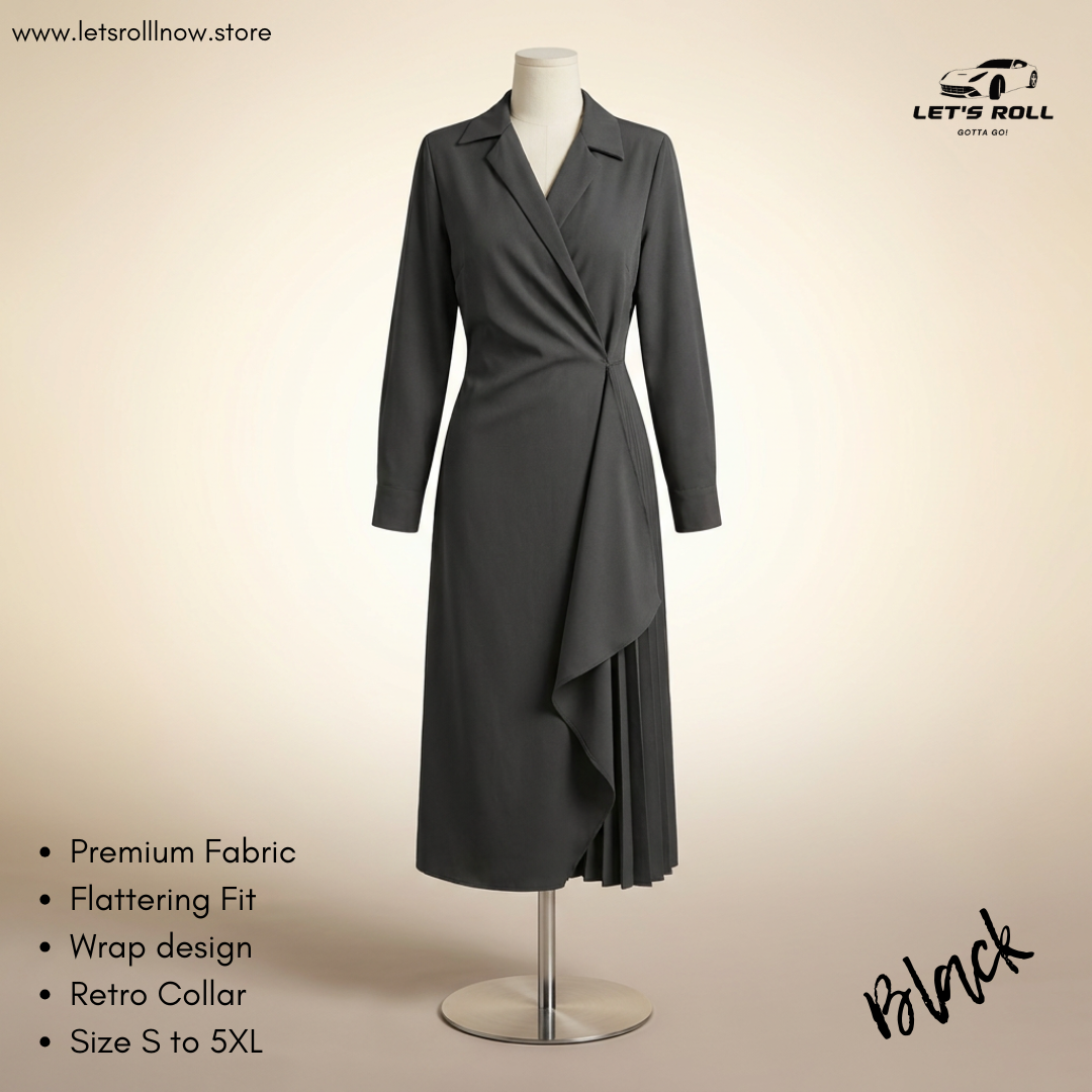 LetsRoll Elegant Retro Pleated Wrap Dress