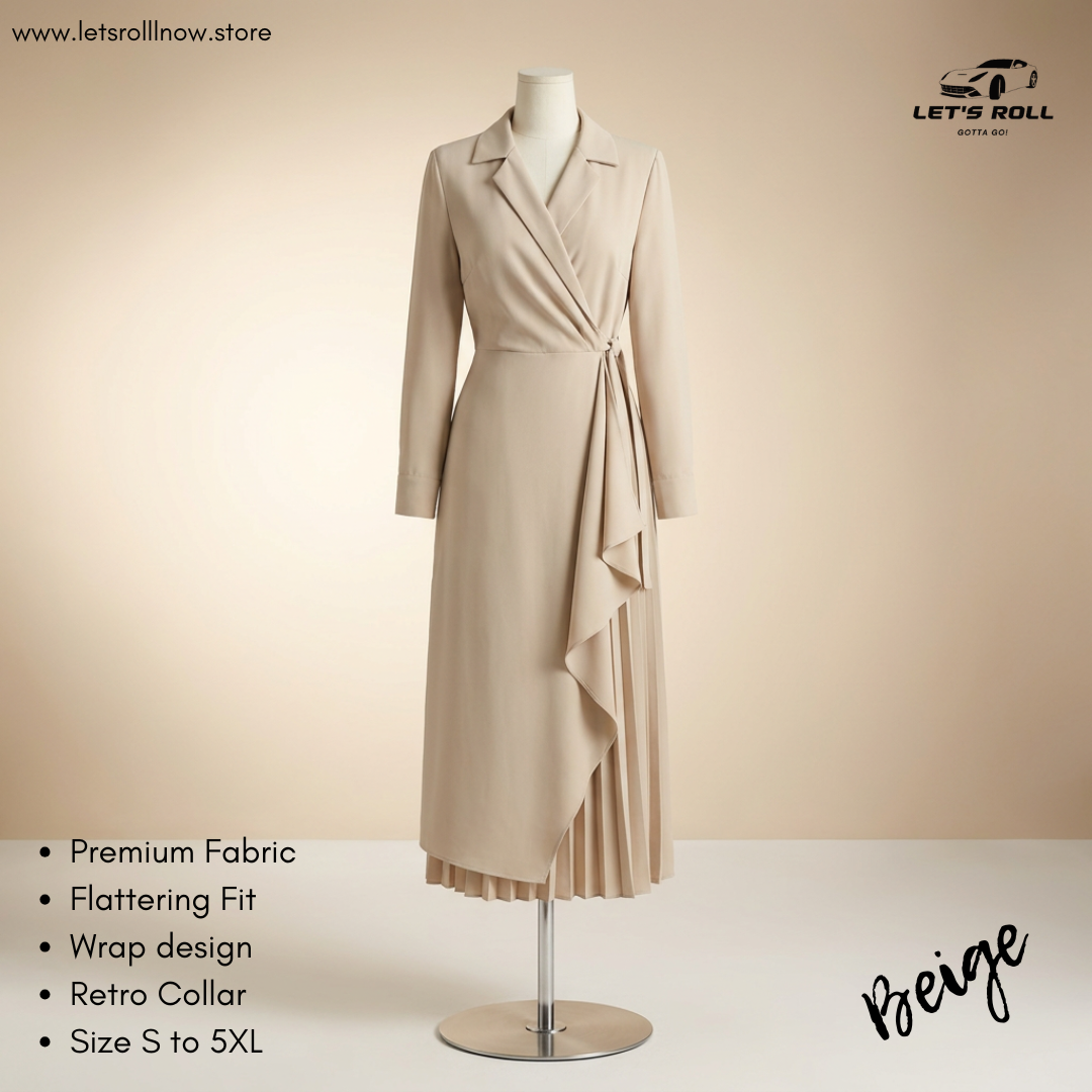 LetsRoll Elegant Retro Pleated Wrap Dress