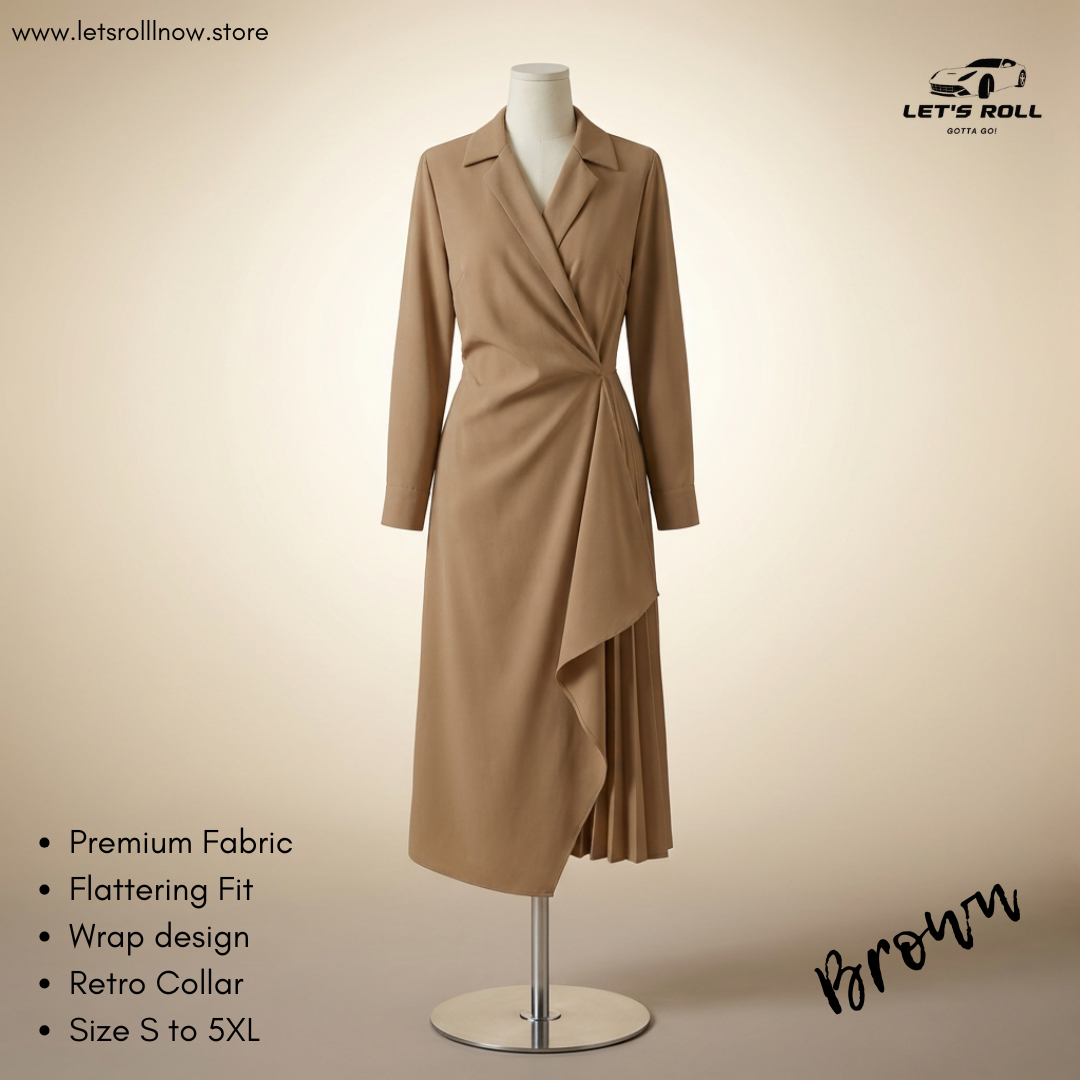 LetsRoll Elegant Retro Pleated Wrap Dress