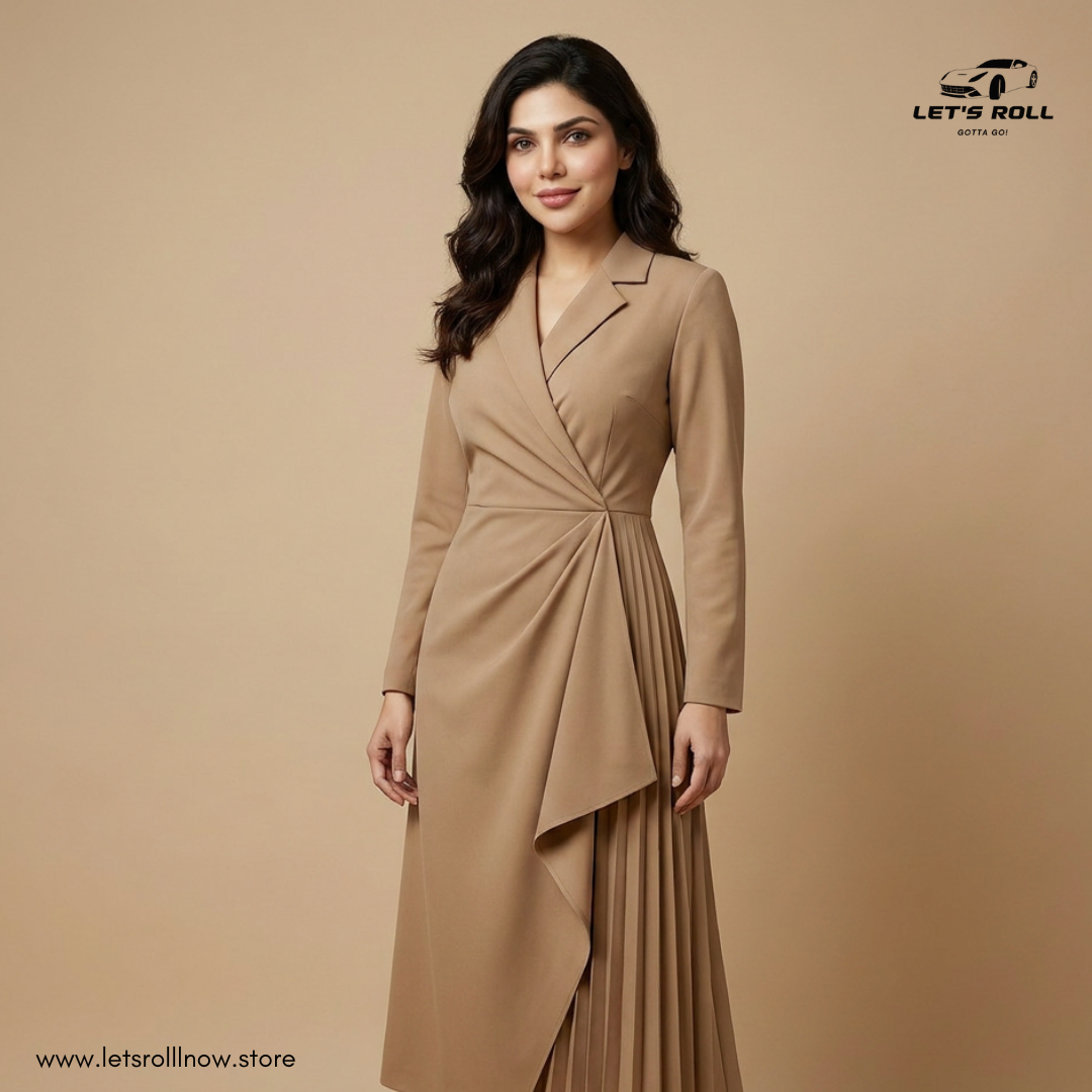 LetsRoll Elegant Retro Pleated Wrap Dress