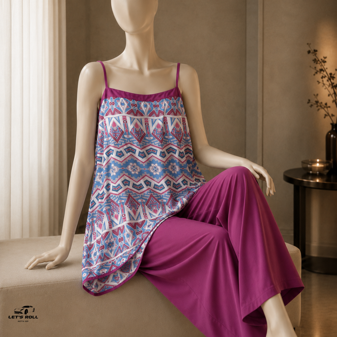 Elara Printed Cotton-Silk Lounge Set