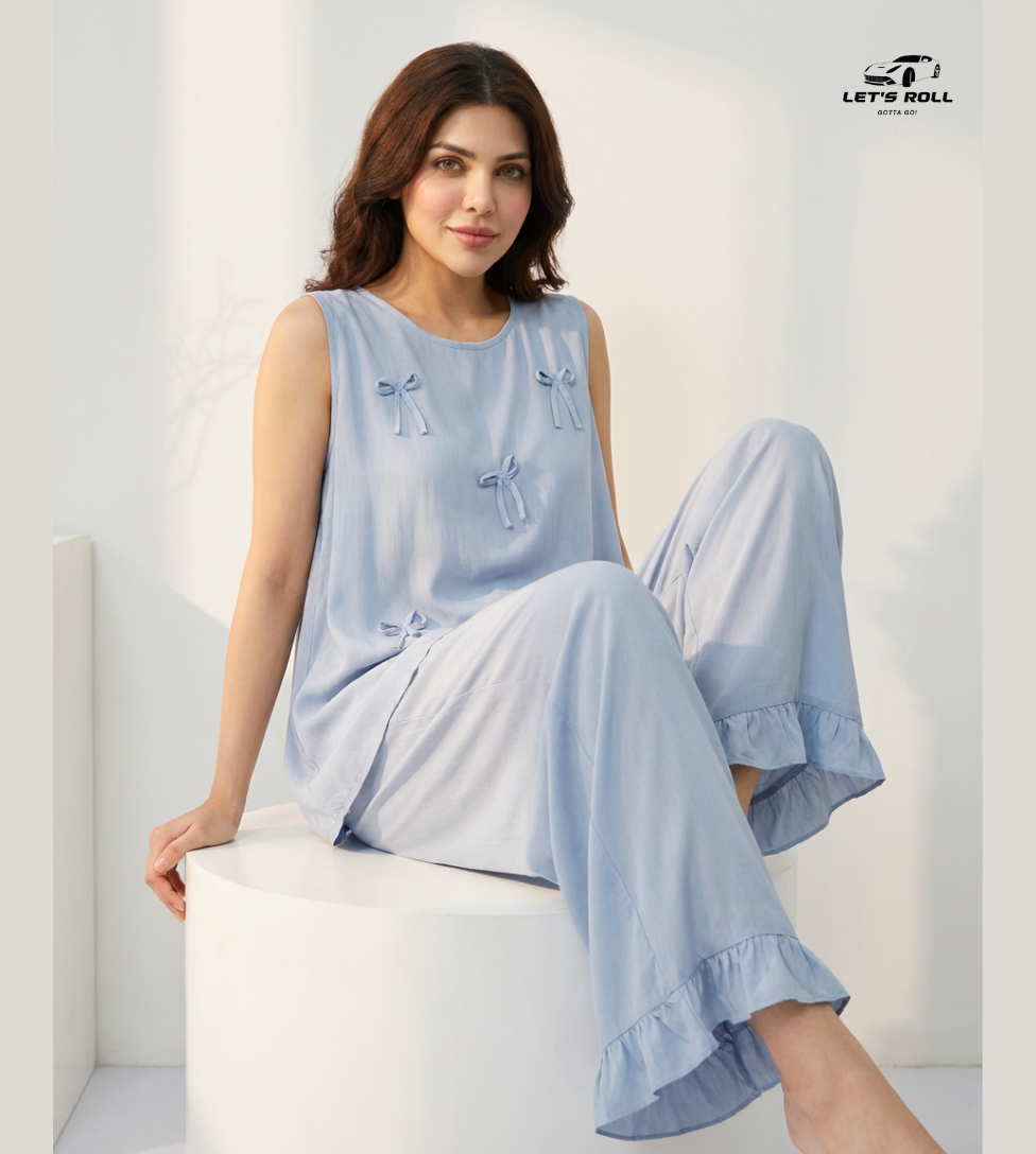 Premium Cool Cotton Silk Relax Set (Built-in Pad) – Summer Comfort Nightwear | LetsRoll