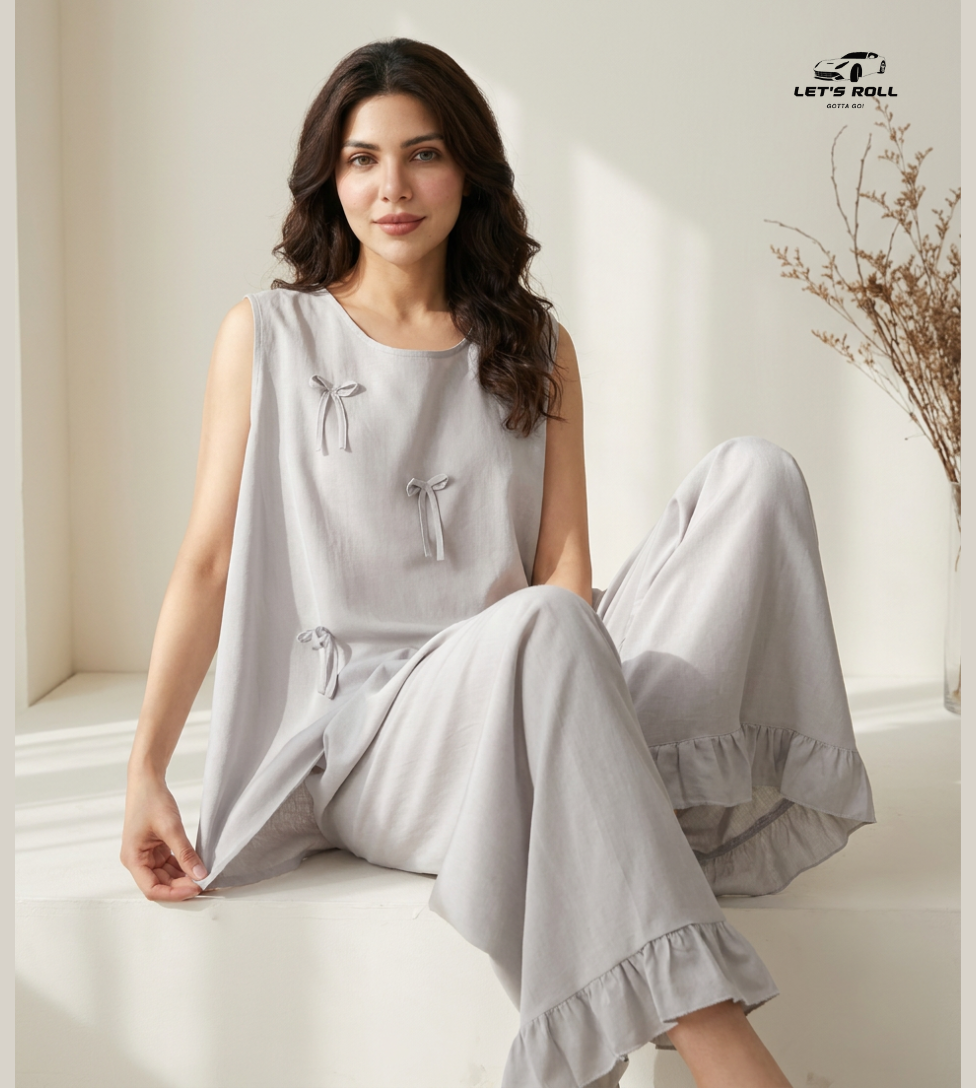 Premium Cool Cotton Silk Relax Set (Built-in Pad) – Summer Comfort Nightwear | LetsRoll