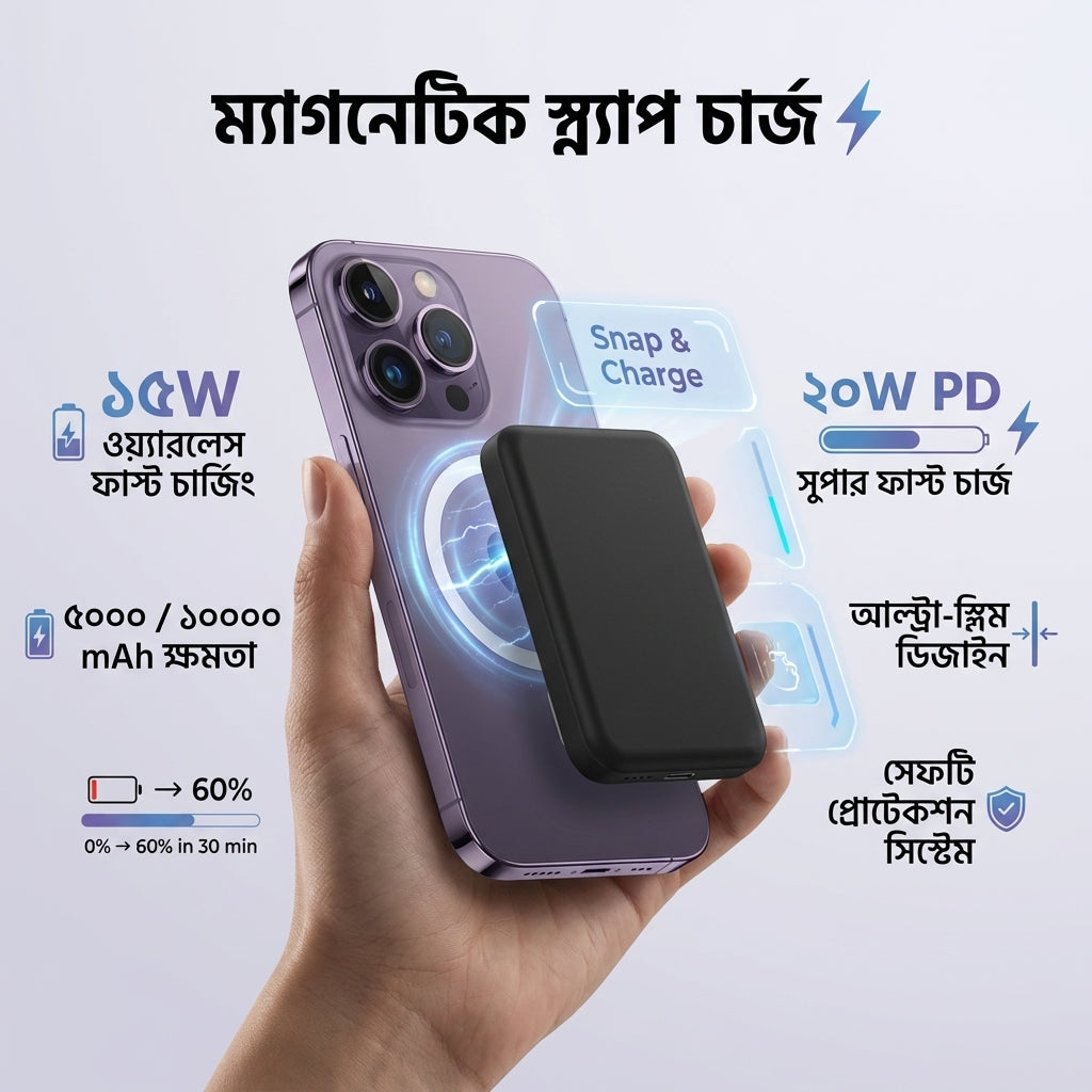 Let’s Roll MagSnap Pro 10000mAh Magnetic Power Bank ⚡ | 20W Fast Charge | iPhone 8+ & MagSafe Compatible