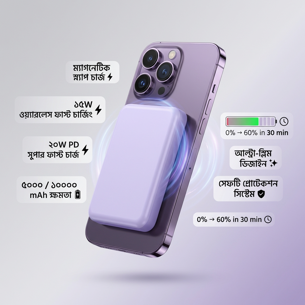 Let’s Roll MagSnap Pro 10000mAh Magnetic Power Bank ⚡ | 20W Fast Charge | iPhone 8+ & MagSafe Compatible