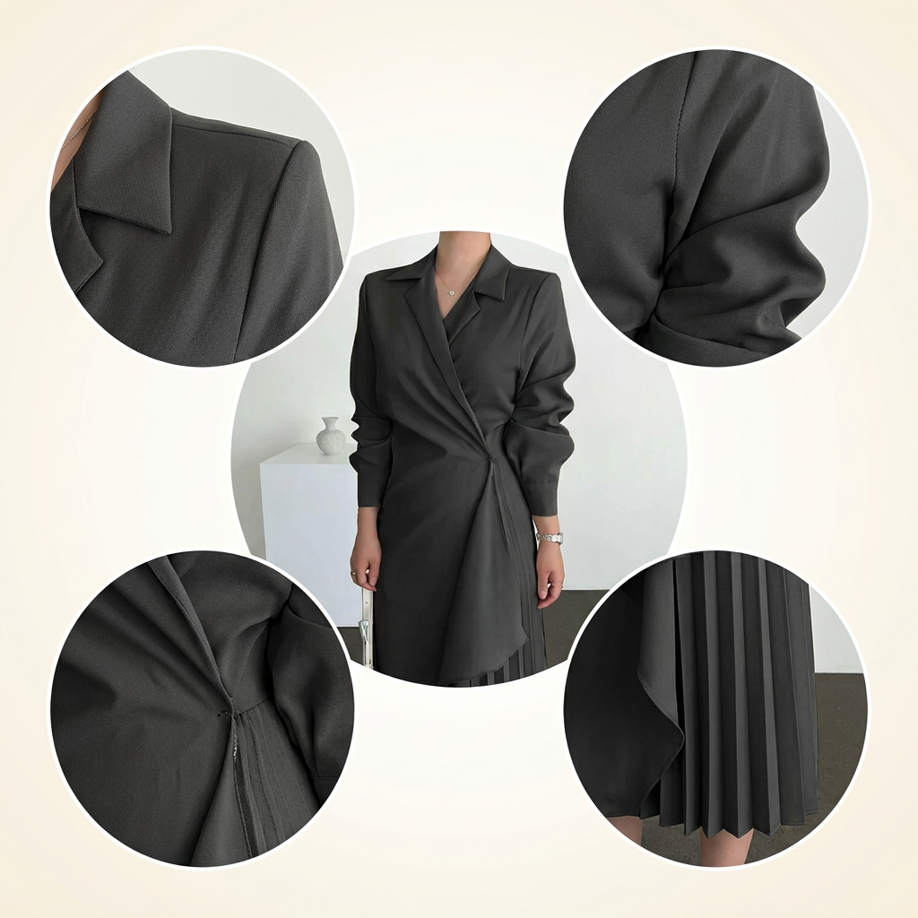 LetsRoll Elegant Retro Pleated Wrap Dress