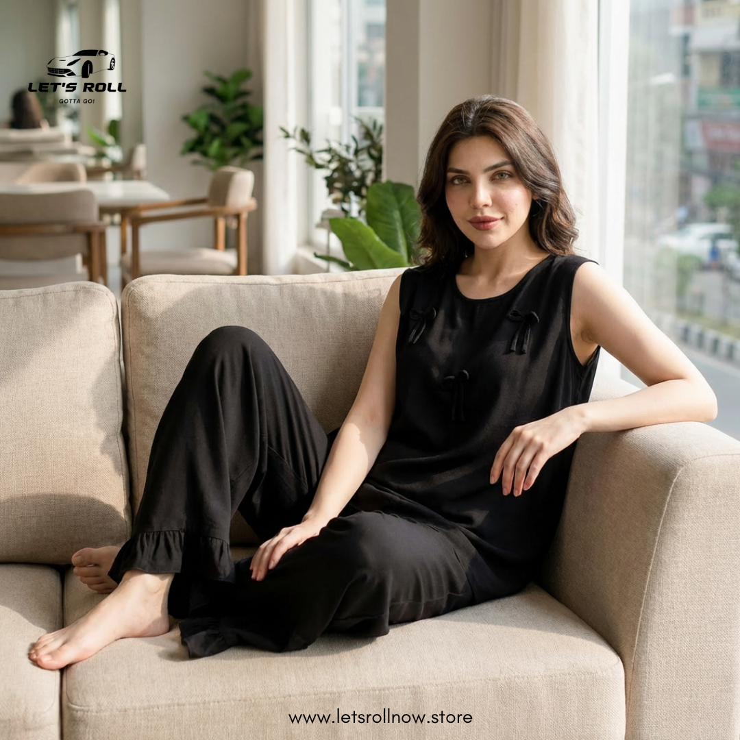 Premium Cool Cotton Silk Relax Set (Built-in Pad) – Summer Comfort Nightwear | LetsRoll