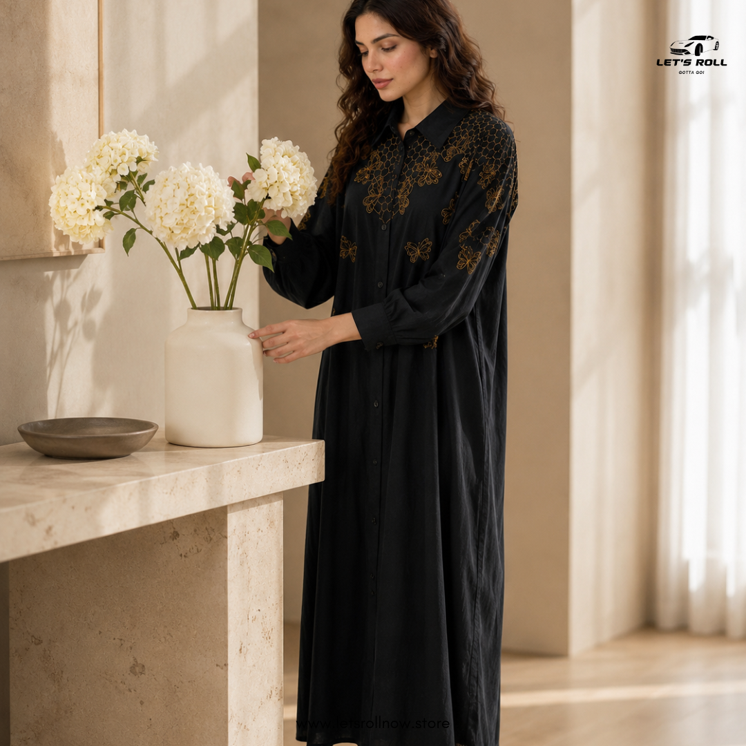 Luna Papillo Embroidered Lyocell Shirt Dress