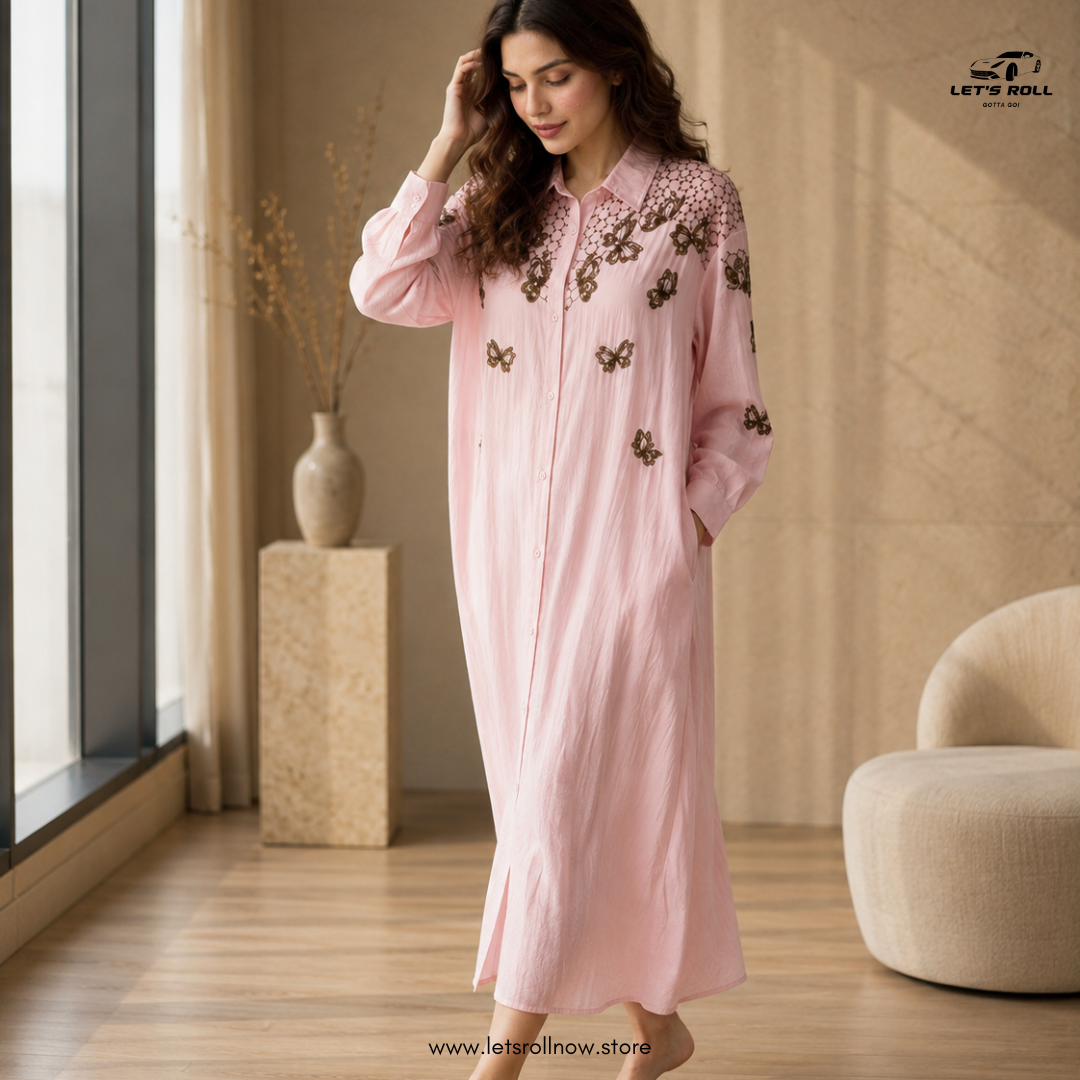 Luna Papillo Embroidered Lyocell Shirt Dress