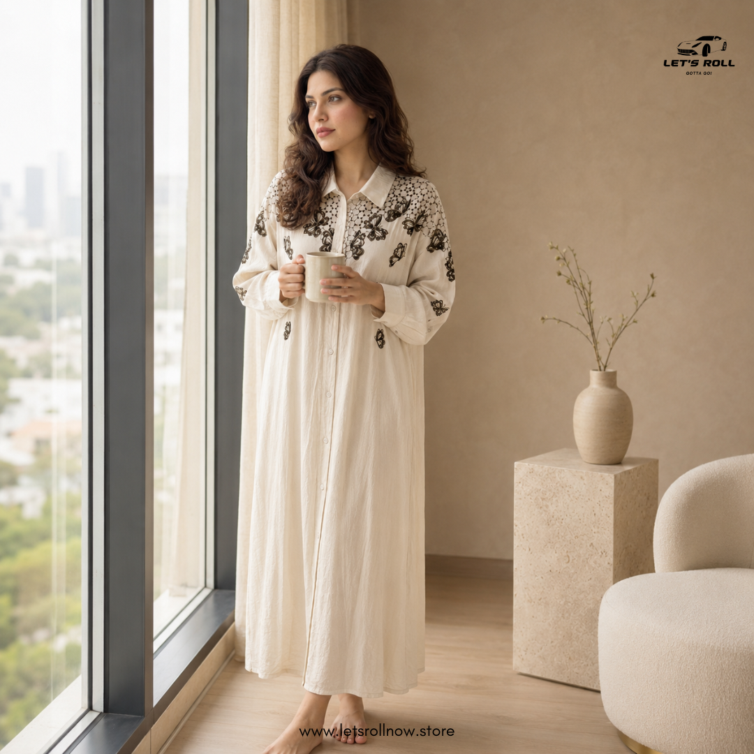 Luna Papillo Embroidered Lyocell Shirt Dress